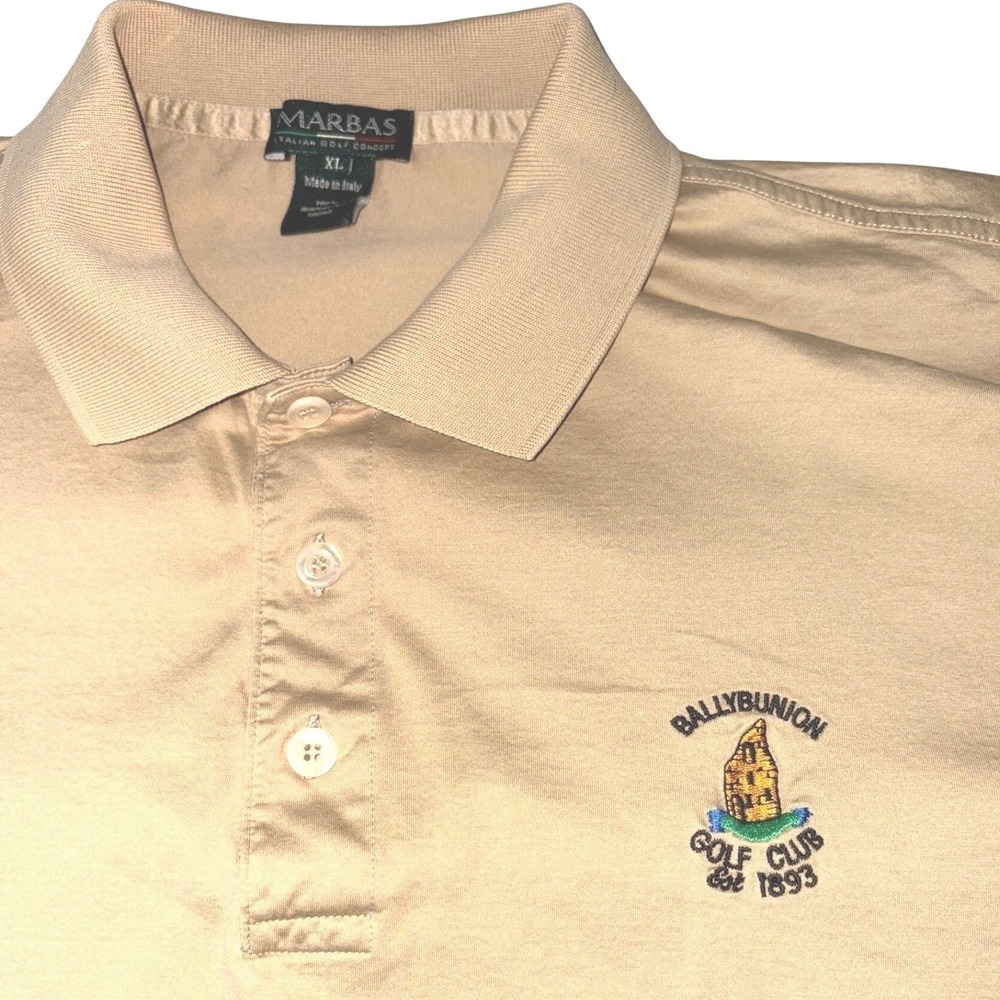 Marbas Ballybunion Golf Club Polo Shirt Sz XL Tan Filoscozia Cotton Top 100 Golf